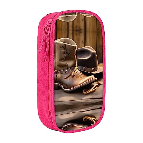 Federmäppchen mit Reißverschluss Große Kapazität Beutel Organizer für Büro Reise Halter Box-Cowboyhut und Stiefel gedruckt von OdDdot