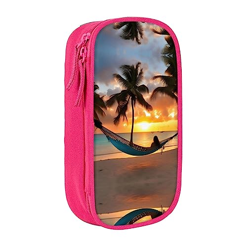 Federmäppchen mit Reißverschluss Große Kapazität Beutel Organizer für Büro Reise Halter Box-Kokosnuss Strand Sonnenuntergang Hängematte bedruckt von OdDdot