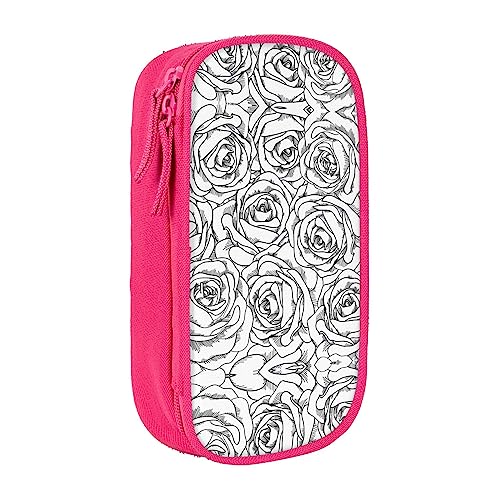 Federmäppchen mit Reißverschluss Große Kapazität Beutel Organizer für Büro Reise Halter Box-Schwarz Weiß Rose gedruckt von OdDdot