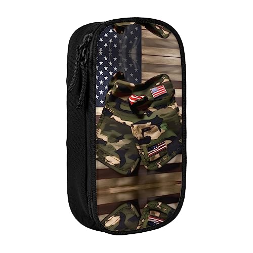 Federmäppchen mit Reißverschluss Große Kapazität Tasche Organizer für Büro Reise Halter Box Camo Amerikanische Flaggen gedruckt von OdDdot