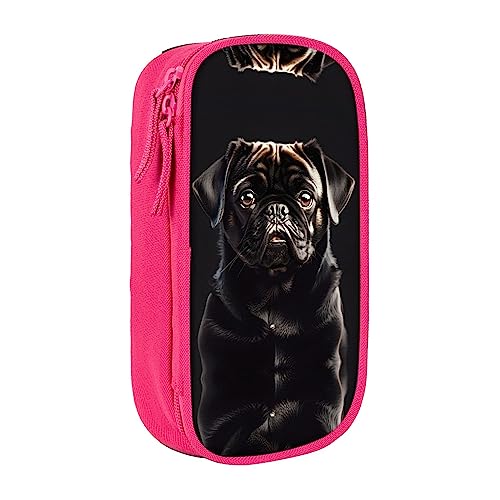 Federmäppchen mit Reißverschluss Große Kapazität Tasche Organizer für Büro Reise Halter Box-Cute Black Mops Hund gedruckt von OdDdot