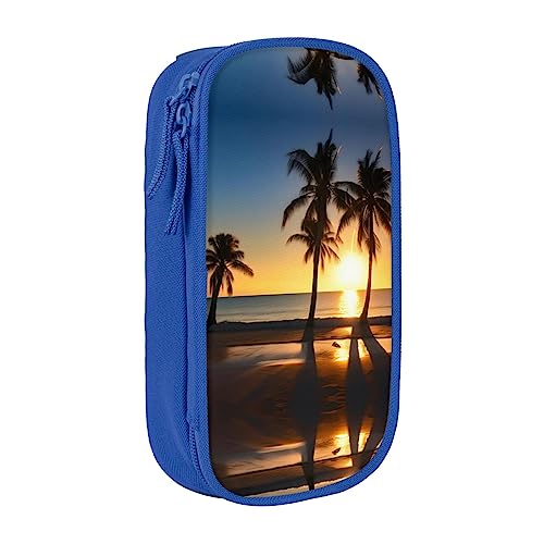 Federmäppchen mit Reißverschluss Große Kapazität Tasche Organizer für Büro Reise Halter Box-Strand Sonnenaufgang und hintergrundbeleuchtete Palme gedruckt von OdDdot