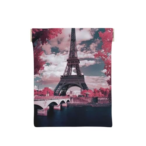 Geldbörse aus Leder, mit Camouflage-Muster, kleine Kleingeldtasche, Geldbörse, für Damen und Herren, Eiffelturm mit rosa Landschaft, Einheitsgröße, Münztasche von OdDdot