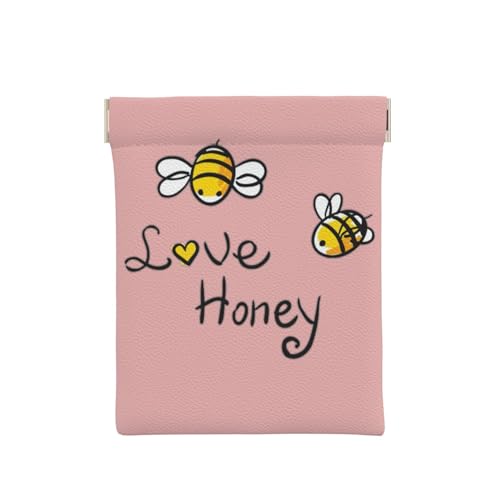 Geldbörse aus Leder mit Galaxie-Druck, kleine Kleingeldtasche, Geldbörse, Quetsch-Münzgeldbörse für Männer und Frauen, Bee Love Honey, Einheitsgröße, Münztasche von OdDdot