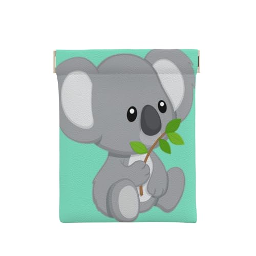 Geldbörse aus Leder mit Lamm-Druck, kleine Kleingeldtasche, Geldbörse, Quetsch-Münzgeldbörse für Männer und Frauen, Green Leaf Koala, Einheitsgröße, Münztasche von OdDdot