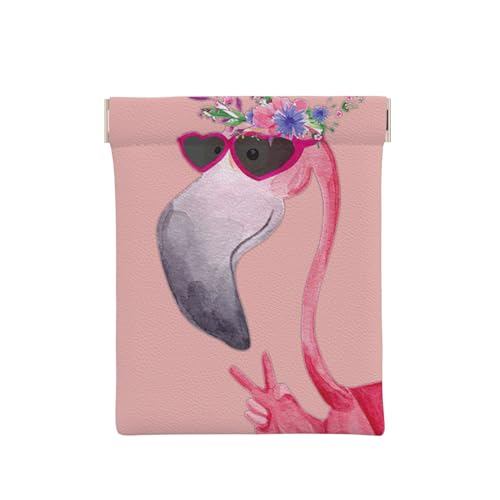 Geldbörse aus Leder mit geheimnisvollen Sternen bedruckt, kleine Kleingeldtasche, Geldbörse, Quetsch-Münzgeldbörse für Männer und Frauen, Hello Glasses Flamingo, Einheitsgröße, Münztasche von OdDdot