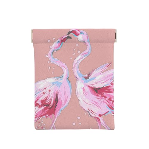 Geldbörse aus Leder mit niedlichem Cartoon-Llama-Kaktus-Druck, kleine Kleingeldtasche, Geldbörse, Quetsch-Münzgeldbörse für Männer und Frauen, Tropische Flamingos, Einheitsgröße, Münztasche von OdDdot