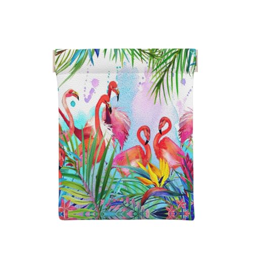 Münzgeldbörse aus Leder mit Mohnblumen-Aufdruck, kleine Kleingeldtasche, Geldbörse für Männer und Frauen, Bemalter Flamingo, Einheitsgröße, Münztasche von OdDdot