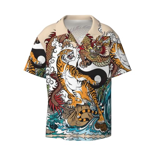OdDdot Herrenhemden mit Drachen- und Tiger-Druck, athletisch, schmale Passform, kurzärmelig, lässig, Business-Hemd mit Knopfleiste, Schwarz , L OdDdot Herrenhemden mit Drachen- und Tiger-Druck, athletisch, schmale Passform, kurzärmelig, lässig, Business-Hemd mit Knopfleiste, Schwarz , L von OdDdot