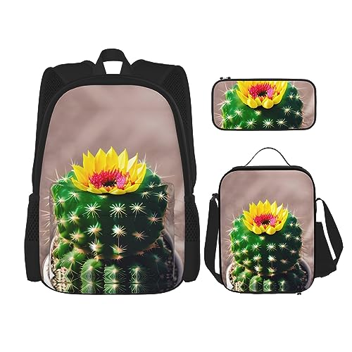 OdDdot Schultaschen-Sets Rucksäcke für Mädchen Schultaschen für Schüler Arbeit Mittagessen Tasche Federmäppchen Unisex Chinesische Landschaftsmalerei, Blühender Kaktus, Einheitsgröße von OdDdot