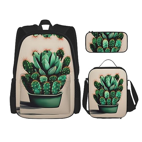 OdDdot Schultaschen-Sets Rucksäcke für Mädchen Schultaschen für Schüler Arbeit Mittagessen Tasche Federmäppchen Unisex Chinesische Landschaftsmalerei, Kaktus Kunst, Einheitsgröße von OdDdot