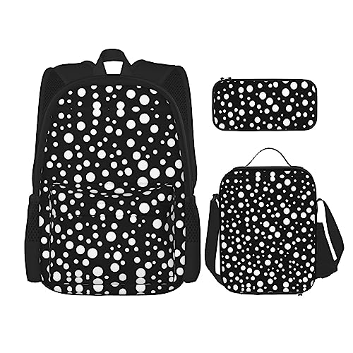 OdDdot Schultaschen-Sets Rucksäcke für Mädchen Schultaschen für Schüler Arbeit Mittagessen Tasche Federmäppchen Unisex Cocktailgläser und Weinflaschen, Weiß & Schwarz Big Dot, Einheitsgröße von OdDdot