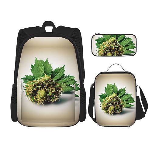 OdDdot Schultaschen-Sets Rucksäcke für Mädchen Schultaschen für Schüler Arbeit Mittagessen Tasche Federmäppchen Unisex Flugzeug Cockpit, A Puff in Time Weed Marihuana, Einheitsgröße von OdDdot