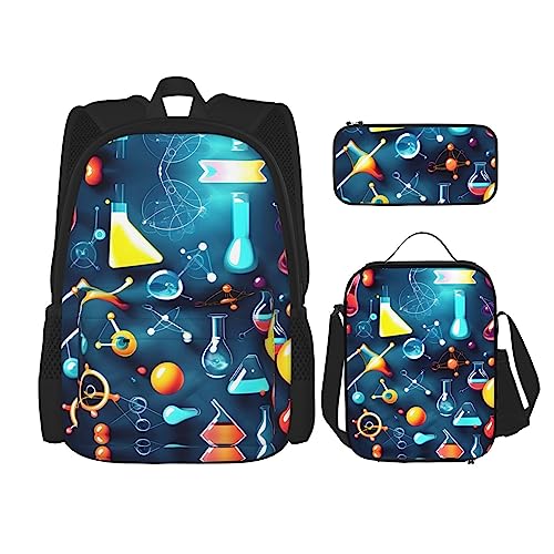 OdDdot Schultaschen-Sets Rucksäcke für Mädchen Schultaschen für Schüler Arbeit Mittagessen Tasche Federmäppchen Unisex Flugzeug Cockpit, Abstrakte Wissenschaft Chemie., Einheitsgröße von OdDdot