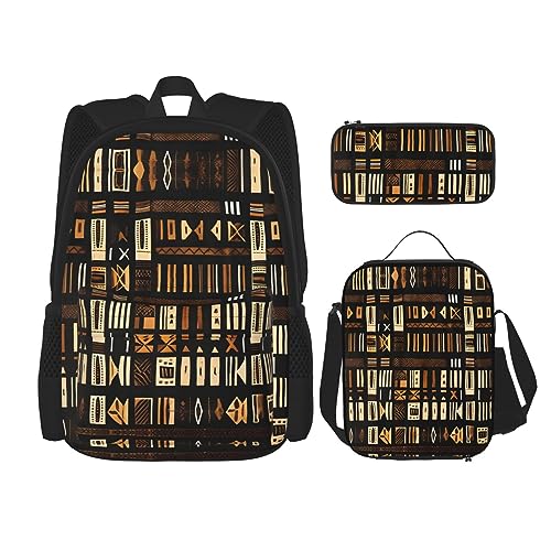 OdDdot Schultaschen-Sets Rucksäcke für Mädchen Schultaschen für Schüler Arbeit Mittagessen Tasche Federmäppchen Unisex Flugzeug Cockpit, Afrikanischer Schlamm, Tribal, Einheitsgröße von OdDdot