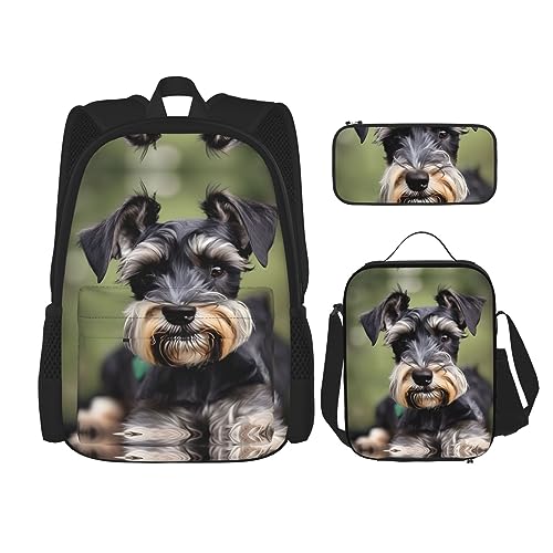 OdDdot Schultaschen-Sets Rucksäcke für Mädchen Schultaschen für Schüler Arbeit Mittagessen Tasche Federmäppchen Unisex Flugzeug Cockpit, Niedlicher Schnauzer, Einheitsgröße von OdDdot