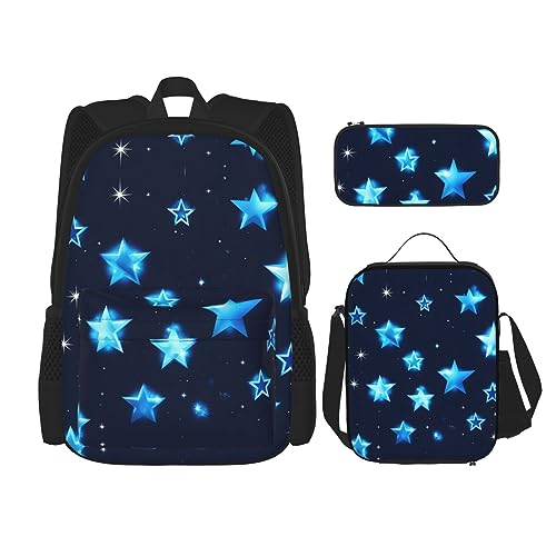 OdDdot Schultaschen-Sets Rucksäcke für Mädchen Schultaschen für Schüler Arbeit Mittagessen Tasche Federmäppchen Unisex Happy Mother Day, Blau leuchtende Sterne, Einheitsgröße von OdDdot