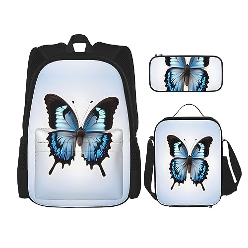 OdDdot Schultaschen-Sets Rucksäcke für Mädchen Schultaschen für Schüler Arbeit Mittagessen Tasche Federmäppchen Unisex Happy Mother Day, blau mit schmetterlingen, Einheitsgröße von OdDdot