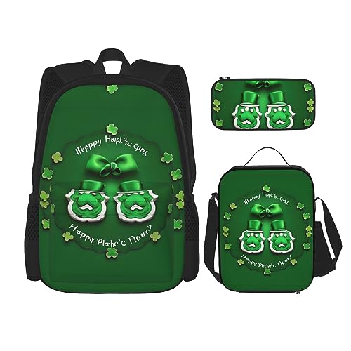 OdDdot Schultaschen-Sets Rucksäcke für Mädchen Schultaschen für Schüler Arbeit Mittagessen Tasche Federmäppchen Unisex Last Sun Rays of Over The Sea Waves, Happy St. Patrick's Day, Einheitsgröße von OdDdot