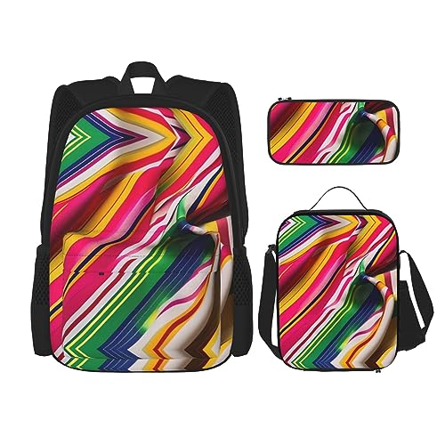 OdDdot Schultaschen-Sets Rucksäcke für Mädchen Schultaschen für Schüler Arbeit Mittagessen Tasche Federmäppchen Unisex Muschel Seestern, Rainbow Stripe, Einheitsgröße von OdDdot