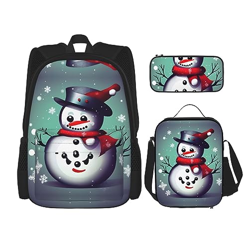 OdDdot Schultaschen-Sets Rucksäcke für Mädchen Schultaschen für Schüler Arbeit Mittagessen Tasche Federmäppchen Unisex Ozeanwellen, Frohe Weihnachten Schneemann, Einheitsgröße von OdDdot