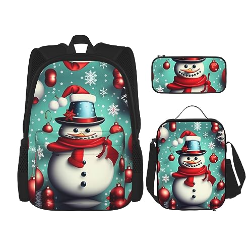 OdDdot Schultaschen-Sets Rucksäcke für Mädchen Schultaschen für Schüler Arbeit Mittagessen Tasche Federmäppchen Unisex Ozeanwellen, Merry Christmas Day, Einheitsgröße von OdDdot