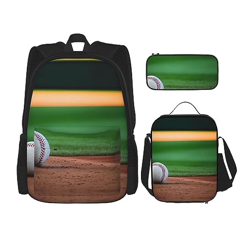 OdDdot Schultaschen-Sets Rucksäcke für Mädchen Schultaschen für Schüler Arbeit Mittagessen Tasche Federmäppchen Unisex Schwarz und Weiß Pferde Laufen, baseball, Einheitsgröße von OdDdot