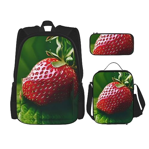 OdDdot Schultaschen-Sets Rucksäcke für Mädchen Schultaschen für Schüler Arbeit Mittagessen Tasche Federmäppchen Unisex Sugar Skull, erdbeere, Einheitsgröße von OdDdot