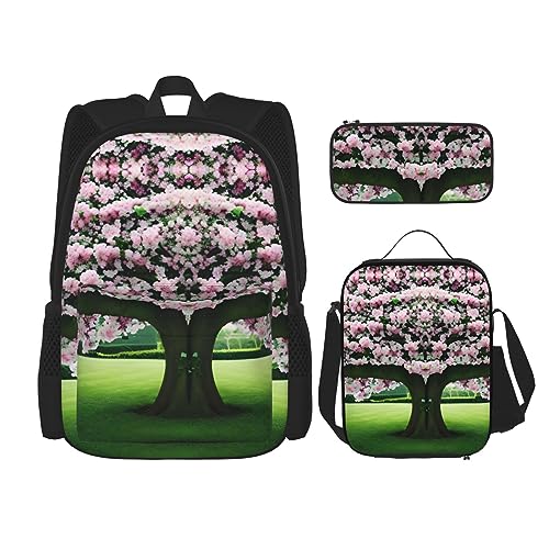 OdDdot Schultaschen-Sets Rucksäcke für Mädchen Schultaschen für Studenten Arbeit Mittagessen Tasche Federmäppchen Unisex Golfplatz, Blumen Efeu Blüten Baum, Einheitsgröße von OdDdot