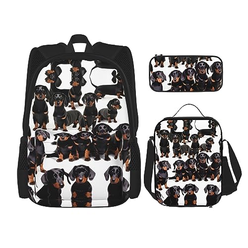 OdDdot Schultaschen-Sets Rucksäcke für Mädchen Schultaschen für Studenten Arbeit Mittagessen Tasche Federmäppchen Unisex Hund Pfotenabdrücke, Dackel Weiner Hund, Einheitsgröße von OdDdot