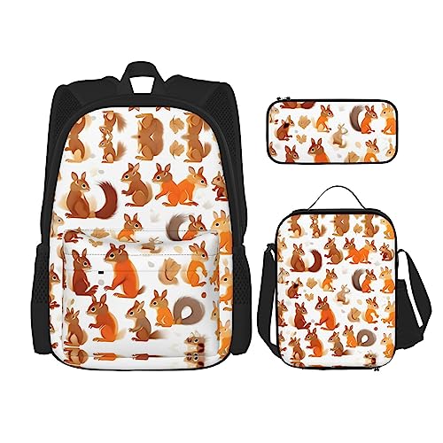 OdDdot Schultaschen-Sets Rucksäcke für Mädchen Schultaschen für Studenten Arbeit Mittagessen Tasche Federmäppchen Unisex Hund Pfotenabdrücke, Niedliche Eichhörnchen, Einheitsgröße von OdDdot