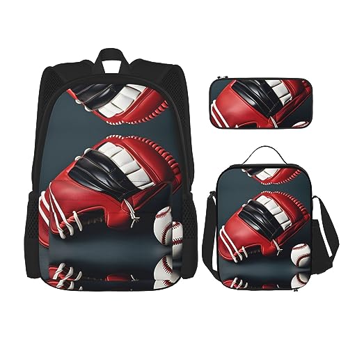 OdDdot Schultaschen-Sets Rucksäcke für Mädchen Schultaschen für Studenten Arbeit Mittagessen Tasche Federmäppchen Unisex I Love Garbage Trucks, Baseball und Handschuh, Einheitsgröße von OdDdot