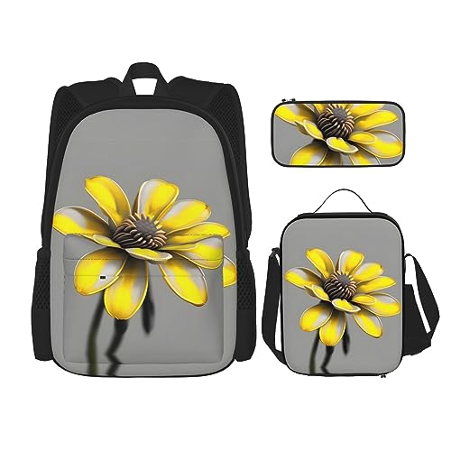 OdDdot Schultaschen-Sets Rucksäcke für Mädchen Schultaschen für Studenten Arbeit Mittagessen Tasche Federmäppchen Unisex Jet Fighters, Gelb Grau Blume, Einheitsgröße von OdDdot