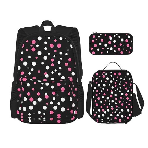 OdDdot Schultaschen-Sets Rucksäcke für Mädchen Schultaschen für Studenten Arbeit Mittagessen Tasche Federmäppchen Unisex Jet Fighters, Schwarz gepunktet, Einheitsgröße von OdDdot