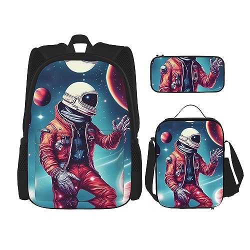 OdDdot Schultaschen-Sets Rucksäcke für Mädchen Schultaschen für Studenten Arbeit Mittagessen Tasche Federmäppchen Unisex Niedliche Dackel Hunde, Cooler Mann im Weltraum Galaxie, Einheitsgröße von OdDdot