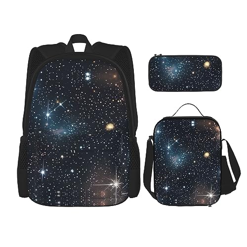 OdDdot Schultaschen-Sets Rucksäcke für Mädchen Schultaschen für Studenten Arbeit Mittagessen Tasche Federmäppchen Unisex Niedliche Dackel Hunde, Sternbild Star Cluster Galaxien, Einheitsgröße von OdDdot