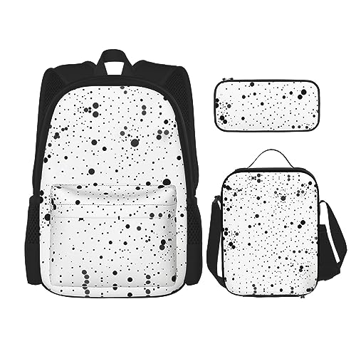 OdDdot Schultaschen-Sets Rucksäcke für Mädchen Schultaschen für Studenten Arbeit Mittagessen Tasche Federmäppchen Unisex Niedlicher Affe, Schwarz-Weiß-Punkt, Einheitsgröße von OdDdot