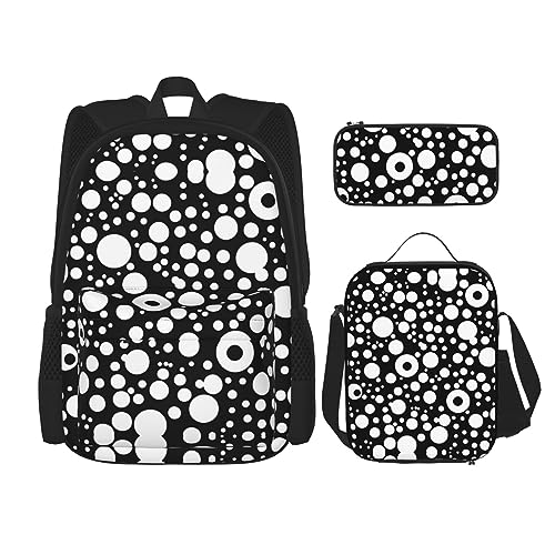 OdDdot Schultaschen-Sets Rucksäcke für Mädchen Schultaschen für Studenten Arbeit Mittagessen Tasche Federmäppchen Unisex Niedlicher Affe, Schwarz-weißer Punkt, Einheitsgröße von OdDdot