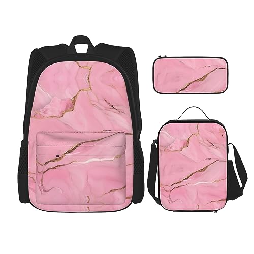 OdDdot Schultaschen-Sets Rucksäcke für Mädchen Schultaschen für Studenten Arbeit Mittagessen Tasche Federmäppchen Unisex Pomeranians Muster, Textur Marmor Rosa, Einheitsgröße von OdDdot