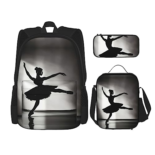 OdDdot Schultaschen-Sets Rucksäcke für Mädchen Schultaschen für Studenten Arbeit Mittagessen Tasche Federmäppchen Unisex Schwarz & Weiß Big Dot, Ballerina Dance, Einheitsgröße von OdDdot