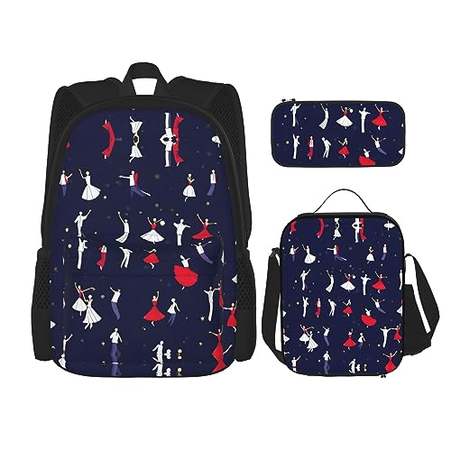 OdDdot Schultaschen-Sets Rucksäcke für Mädchen Schultaschen für Studenten Arbeit Mittagessen Tasche Federmäppchen Unisex Schwarz & Weiß Big Dot, Ballsaal Tanzmuster, Einheitsgröße von OdDdot