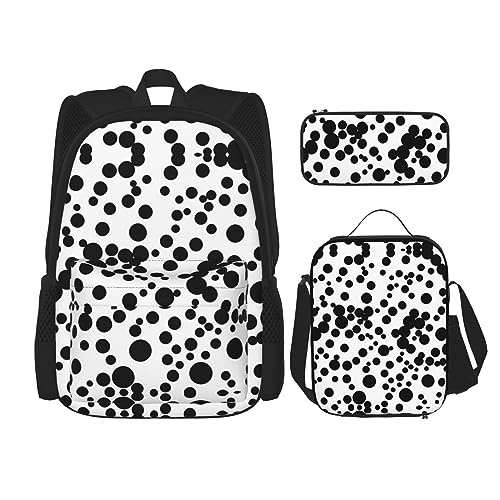 OdDdot Schultaschen-Sets Rucksäcke für Mädchen Schultaschen für Studenten Arbeit Mittagessen Tasche Federmäppchen Unisex Schwarz & Weiß Big Dot, Schwarz & Weiß Big Dot, Einheitsgröße von OdDdot