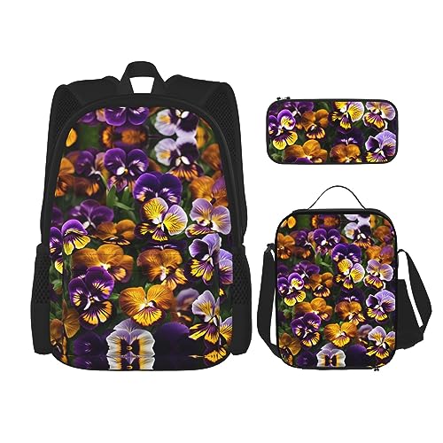 OdDdot Schultaschen-Sets Rucksäcke für Mädchen Schultaschen für Studenten Arbeit Mittagessen Tasche Federmäppchen Unisex Stiefmütterchen Perfektion Druck, Stiefmütterchen Perfection, Einheitsgröße von OdDdot