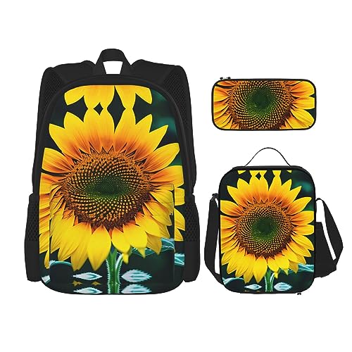 OdDdot Schultaschen-Sets Rucksäcke für Mädchen Schultaschen für Studenten Arbeit Mittagessen Tasche Federmäppchen Unisex US Militär Soldaten Patriotischen Gedenktag, Sonnenblumenmuster, Einheitsgröße von OdDdot