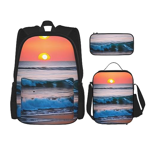 OdDdot Schultaschen-Sets Rucksäcke für Mädchen Schultaschen für Studenten Arbeit Mittagessen Tasche Federmäppchen Unisex US Militär Soldaten Patriotischen Gedenktag, Sonnenuntergang und Sonnenaufgang von OdDdot