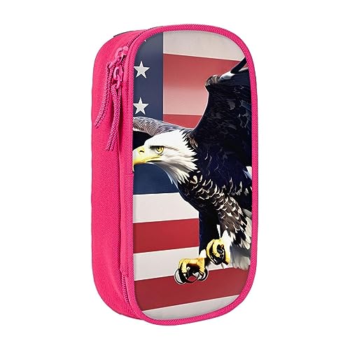 Oxford Cloth Pencil Case - Durable and Stylish Pen Case for School and Office Supplies 3D Bald Eagle Flying with American Flag, rose, Einheitsgröße, Brustbeutel von OdDdot