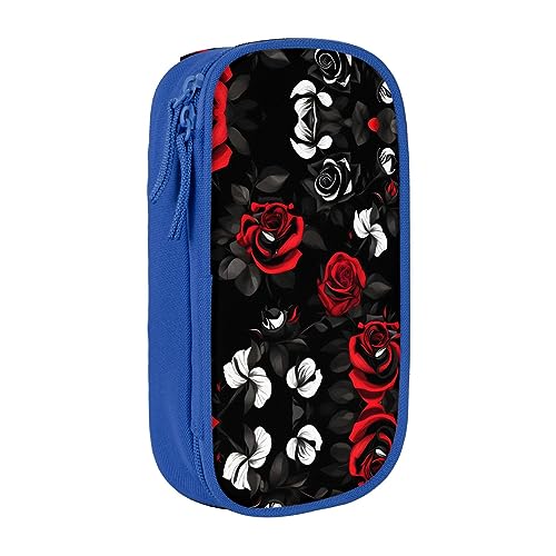 Oxford Cloth Pencil Case - Durable and Stylish Pen Case for School and Office Supplies Black White and Red Roses, blau, Einheitsgröße, Brustbeutel von OdDdot