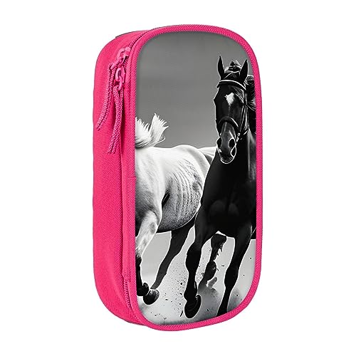 Oxford Cloth Pencil Case - Durable and Stylish Pen Case for School and Office Supplies Black and White Horses Running, rose, Einheitsgröße, Brustbeutel von OdDdot