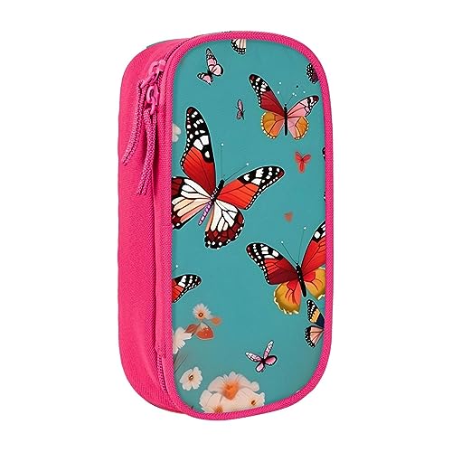 Oxford Cloth Pencil Case - Durable and Stylish Pen Case for School and Office Supplies Hen Flying Butterflies Among Flowers, rose, Einheitsgröße, Brustbeutel von OdDdot