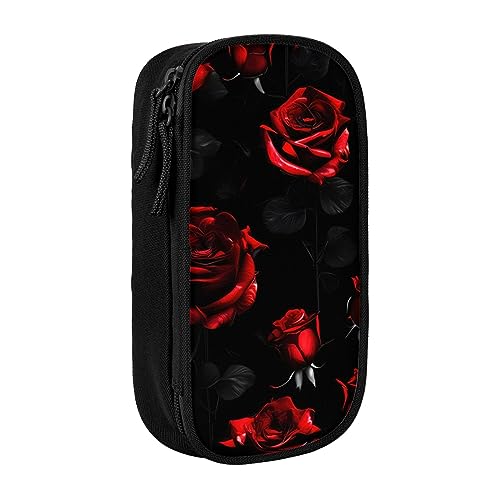 Oxford Cloth Pencil Case - Durable and Stylish Pen Case for School and Office Supplies Red and Black Roses, Schwarz , Einheitsgröße, Brustbeutel von OdDdot